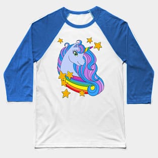 Blue Unicorn Rainbow and Stars Baseball T-Shirt